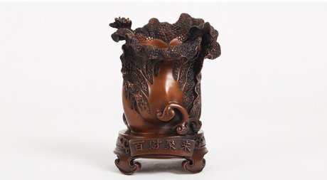 仿古百財(cái)聚來(lái)筆筒，招財(cái)文房四寶擺件