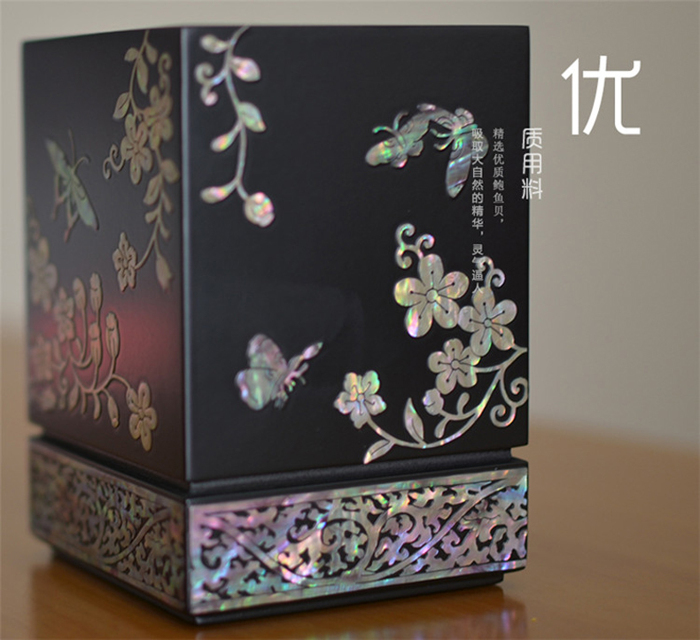 復古螺鈿漆器實木質貝殼筆筒