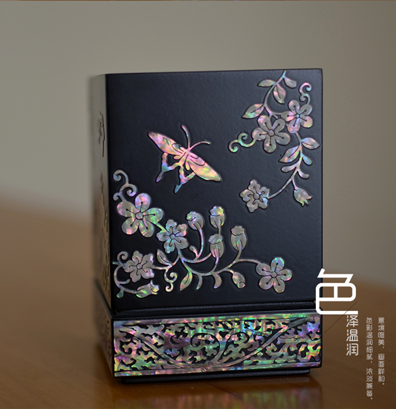 復古螺鈿漆器實木質貝殼筆筒