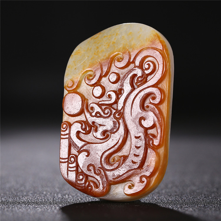 仿古龍御天下白玉皮帶扣，和田玉籽料真皮手把