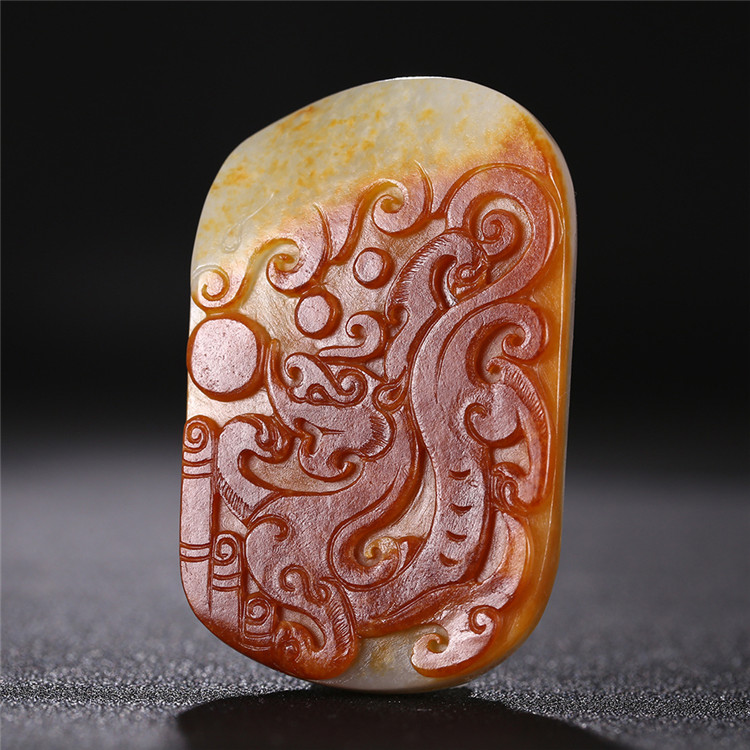 仿古龍御天下白玉皮帶扣，和田玉籽料真皮手把