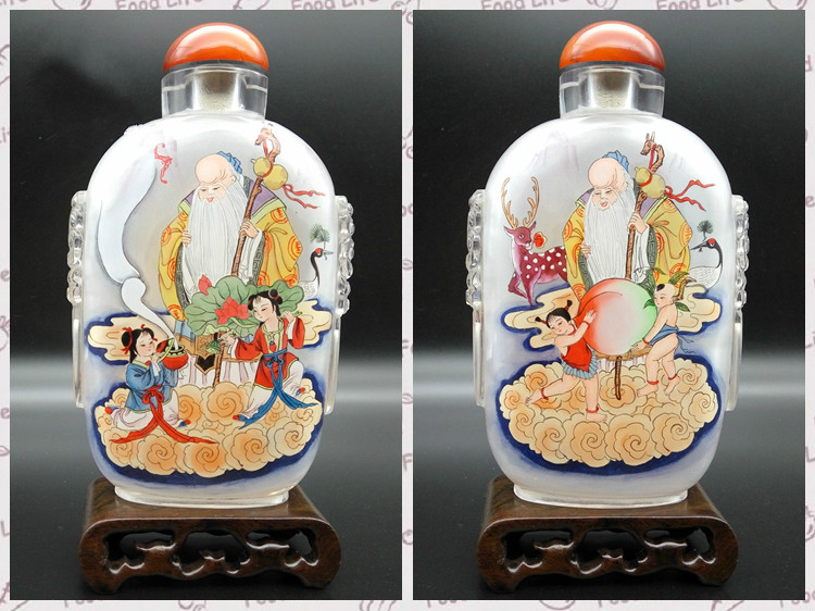 手工工藝水晶雕刻獸頭純手繪內(nèi)畫(huà)鼻煙壺