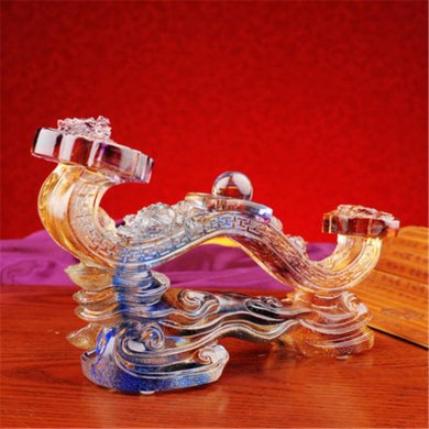 龍鳳如意琉璃工藝品，古法琉璃擺件