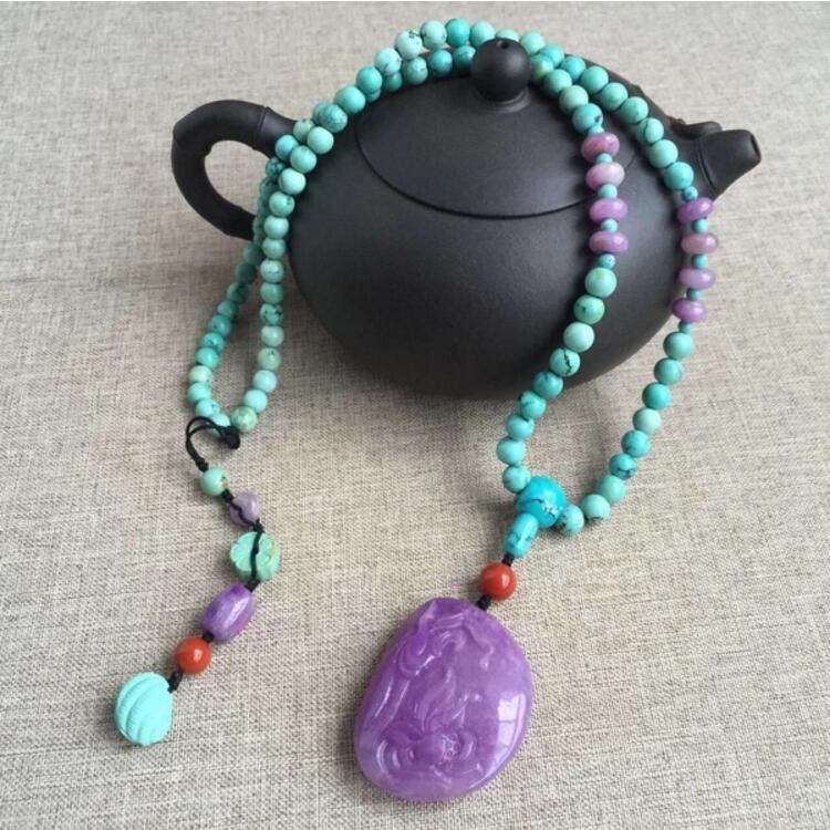 老礦冰種綠松石項(xiàng)鏈，綠松石項(xiàng)鏈搭配