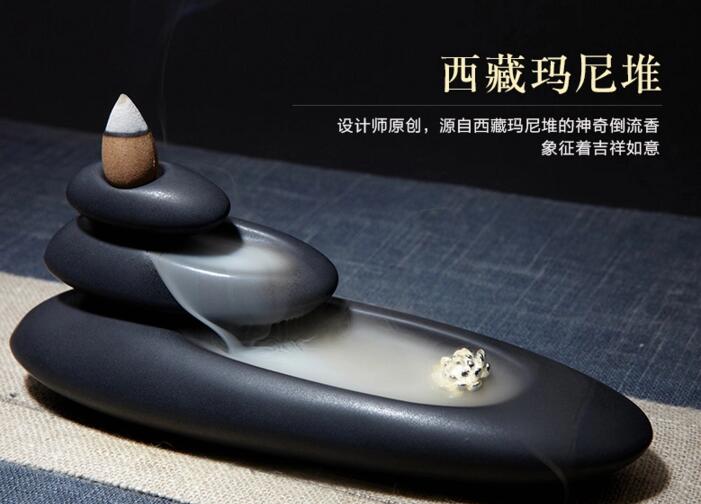 西藏瑪尼堆倒流香爐，創(chuàng)意陶瓷塔香倒流香香爐