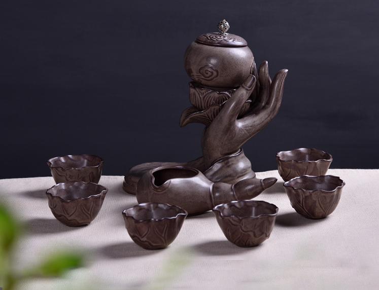 原創(chuàng)陶瓷泡茶自動(dòng)茶具，佛手蓮花功夫茶具