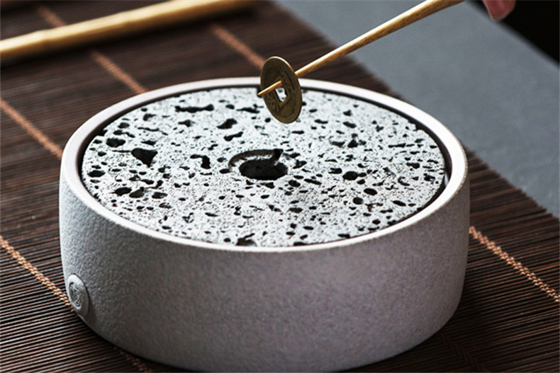 火山石小壺承天然巖石圓形茶托盤，陶瓷茶承儲(chǔ)