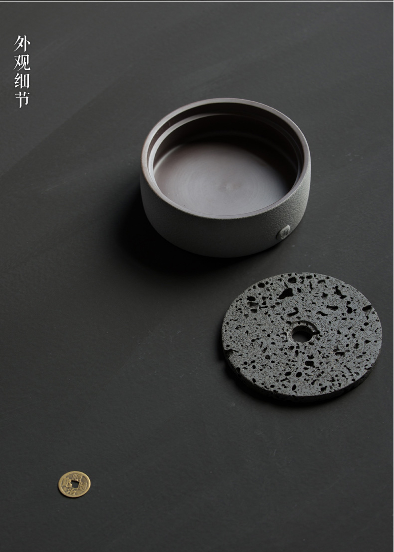 火山石小壺承天然巖石圓形茶托盤，陶瓷茶承儲(chǔ)