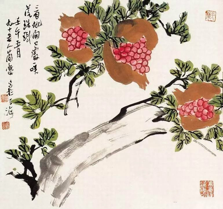 32幅曹簡(jiǎn)樓國(guó)畫石榴圖：石榴令人垂涎欲滴！