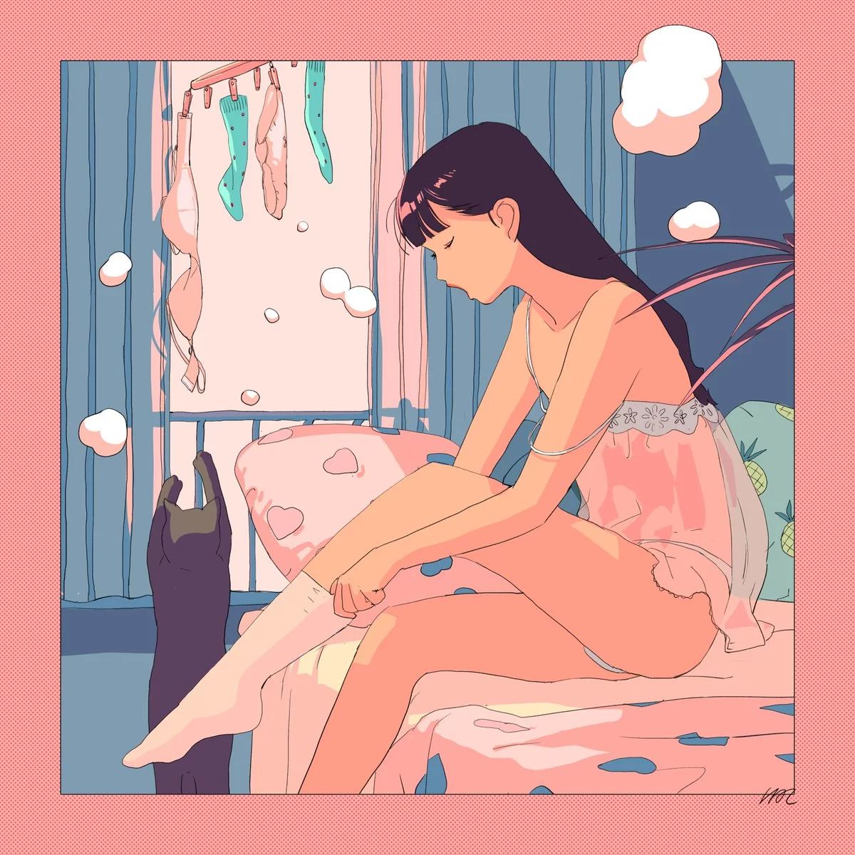 一組手繪少女風格插畫，清新色彩插畫圖片