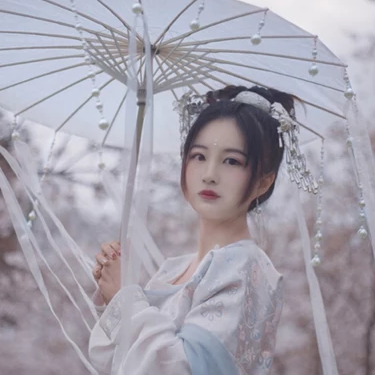 櫻落紛飛帶傘女生頭像，唯美古風(fēng)真人頭像