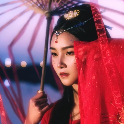 紅衣裳女生頭像，唯美古風真人頭像