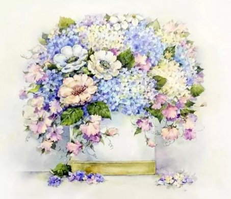 花團(tuán)錦簇時(shí)尚水彩插畫，唯美花卉插畫圖片