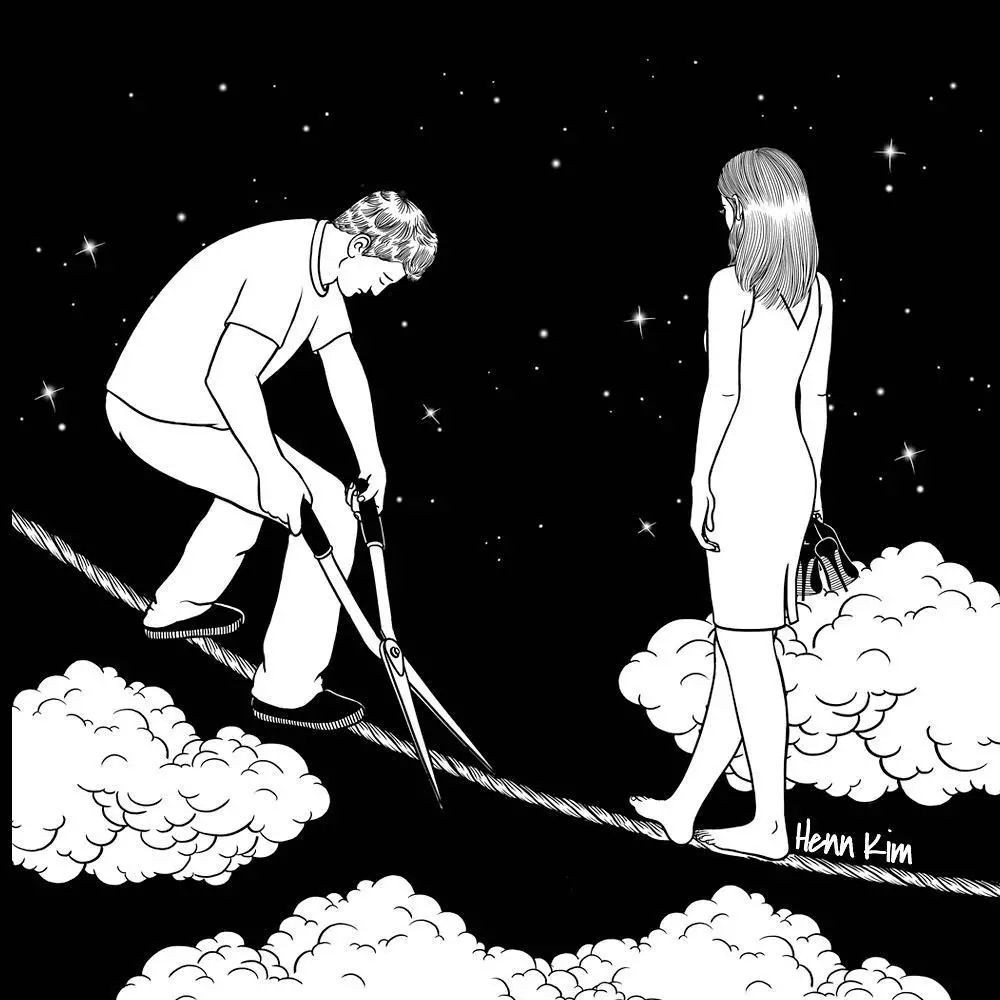一組扎心黑色治愈系漫畫，看哭了的黑白插畫