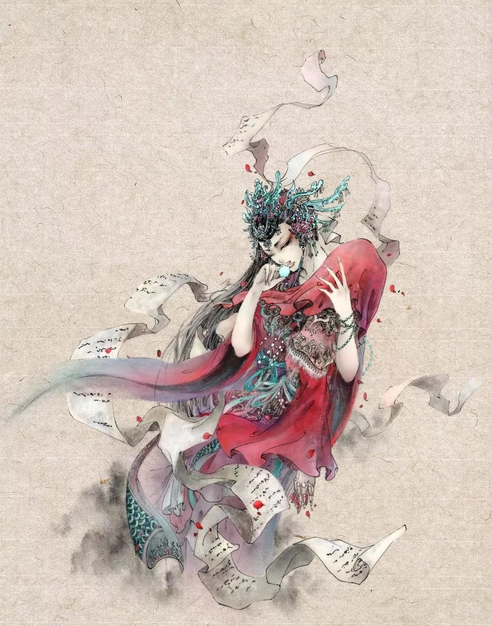 古典唯美插畫：杉澤的中國(guó)風(fēng)水墨百鬼圖插畫