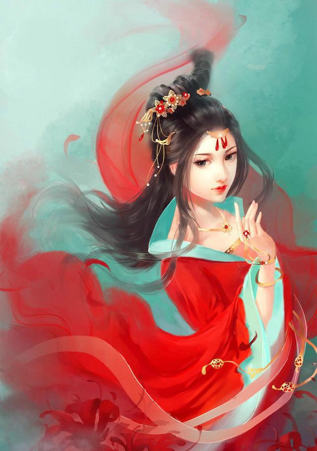 唯美古風(fēng)圖片：一身紅衣，披裝待嫁