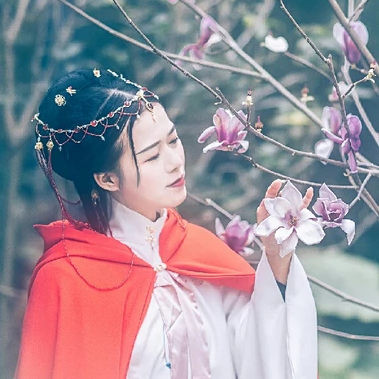 木蘭花開(kāi)帶琴女生頭像，唯美古風(fēng)真人頭像