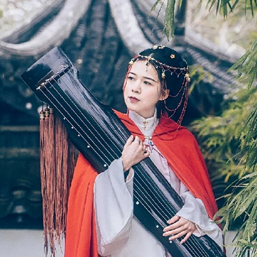 木蘭花開(kāi)帶琴女生頭像，唯美古風(fēng)真人頭像