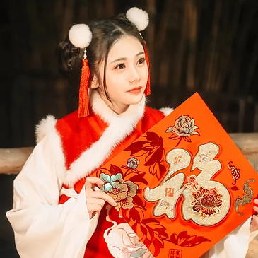 新春吉祥拿福女生頭像，蓮花燈唯美古風(fēng)頭像