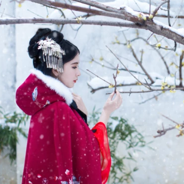 紅衣白雪女生頭像，唯美古風(fēng)真人頭像
