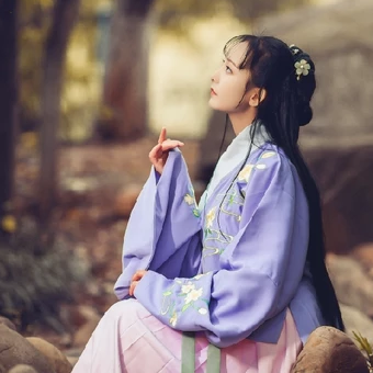 高貴優(yōu)雅紫衣帶團扇女生頭像，唯美古風真人頭