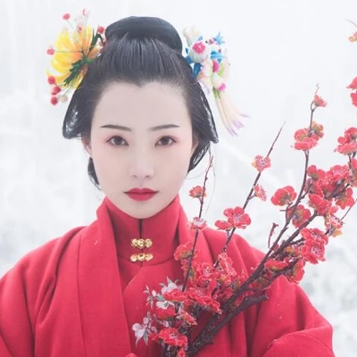梅花雪紅衣女生頭像，唯美古風(fēng)真人頭像