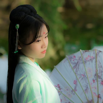 落花無情帶傘女生頭像，唯美古風(fēng)真人頭像