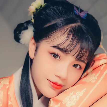 淡橘色漢服少女頭像，唯美古風真人頭像