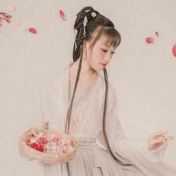 粉色落花拿書女生頭像，唯美古風(fēng)真人頭像