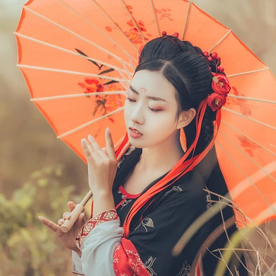紅妝帶紅傘女生頭像，唯美古風(fēng)真人頭像