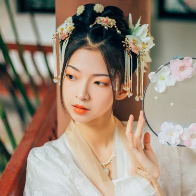 花神淚帶團扇女生頭像，唯美古風真人頭像
