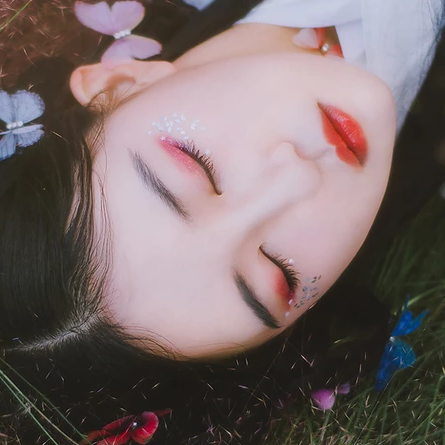 蝶花帶傘女生頭像，唯美古風(fēng)真人頭像