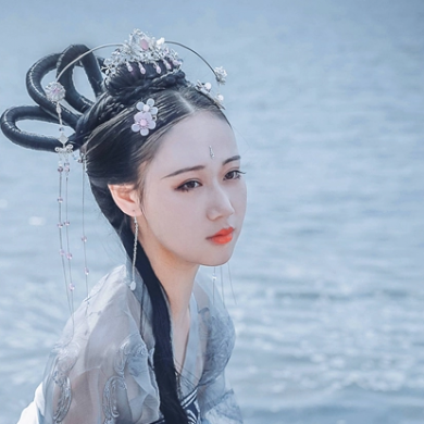 兩組齊胸襦裙?jié)h服女子頭像，唯美古風(fēng)真人頭像