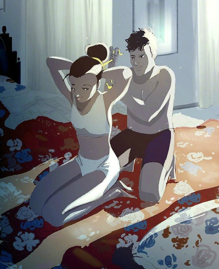 兩個(gè)人的時(shí)光，唯美插畫