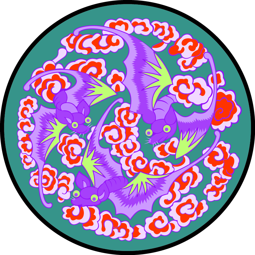 中國(guó)傳統(tǒng)刺繡吉祥多福圓形圖案，矢量素材
