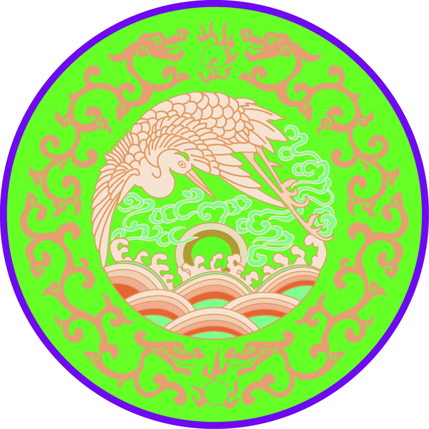 中國(guó)傳統(tǒng)刺繡龍鳳呈祥圓形圖案，矢量素材