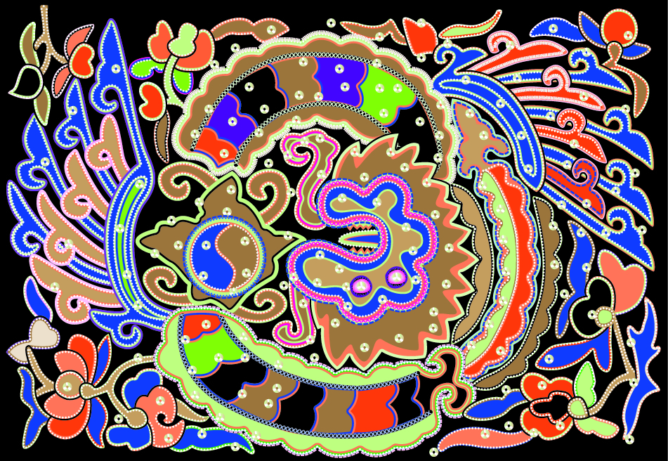 中國傳統(tǒng)刺繡龍鳳呈祥圖案，矢量素材