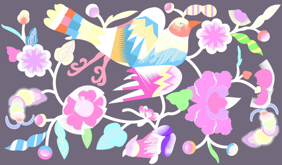 中國(guó)傳統(tǒng)刺繡花鳥(niǎo)圖案，矢量素材