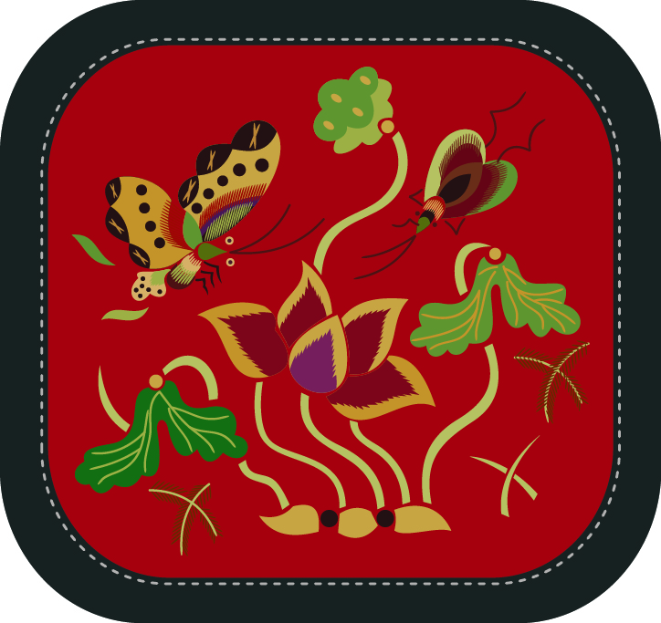 中國(guó)傳統(tǒng)刺繡圖案蝴蝶花卉系列一，矢量素材A
