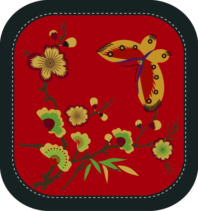 中國傳統刺繡圖案蝴蝶花卉系列二，矢量素材