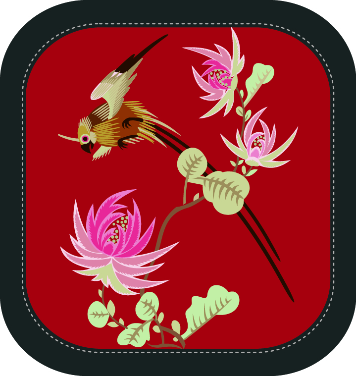 中國傳統(tǒng)刺繡圖案鳥類花卉系列四，矢量素材A